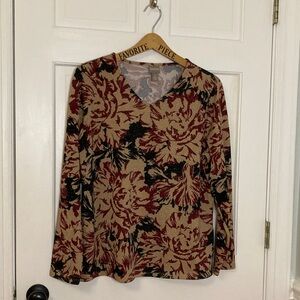 Chico's Gold and Black Floral Long Sleeve Top